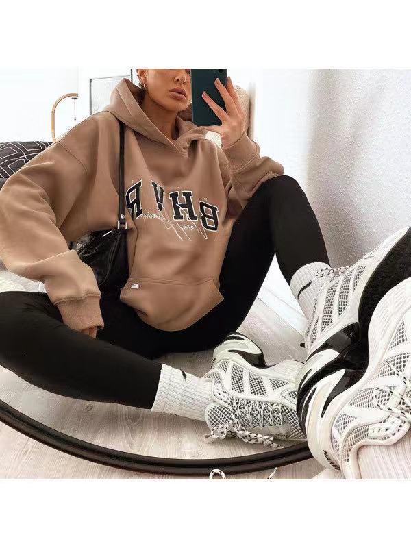 Maxct Ladies Letter Print Warm Long Sleeve Sweatshirt