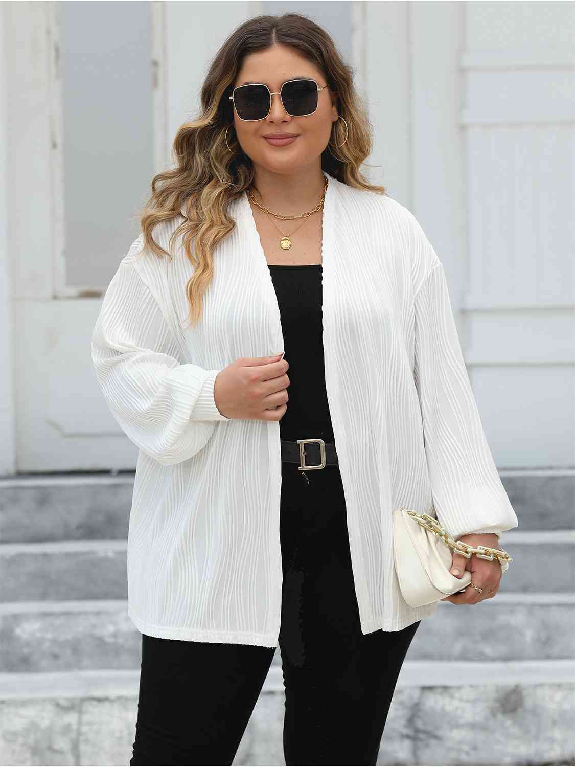 Maxct &Plus Size Open Front Long Sleeve Cardigan