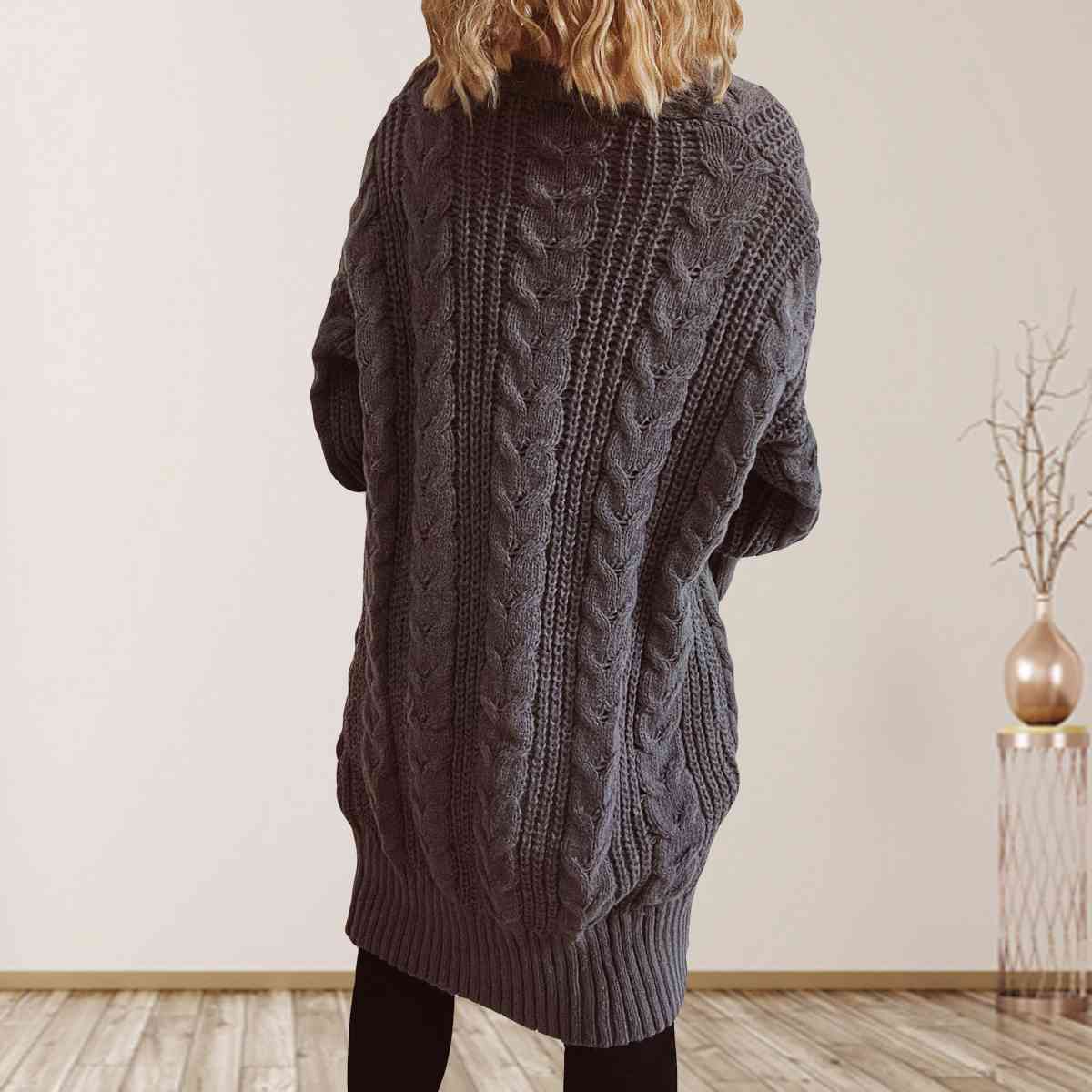 Maxct &Cable-Knit Open Front Dropped Shoulder Cardigan