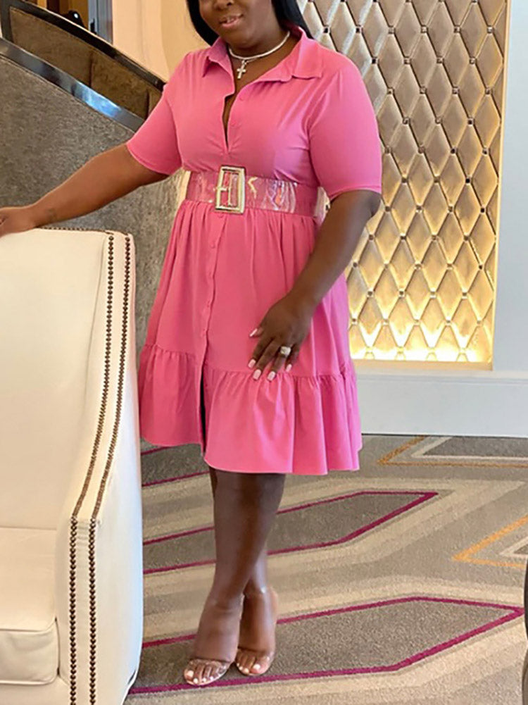 Casual Solid Button Shirt Dresses Maxct