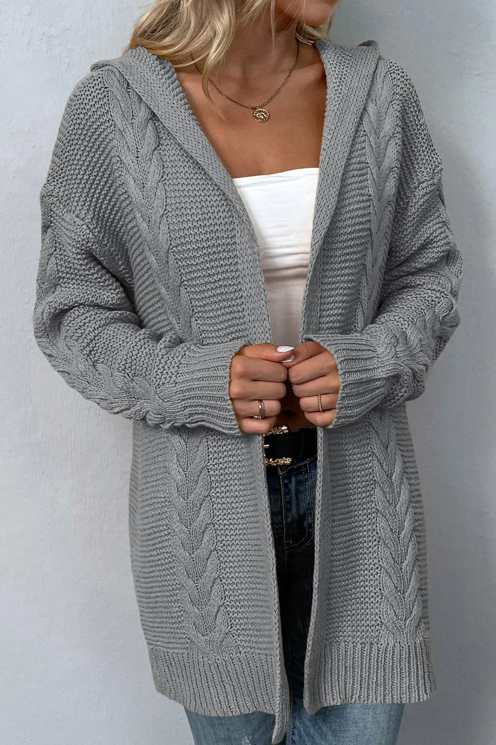 Maxct &Cable-Knit Dropped Shoulder Hooded Cardigan