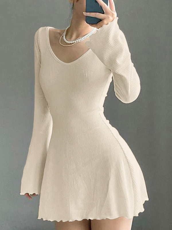 Simple Knitted Long Sleeve Mini Dress Maxct