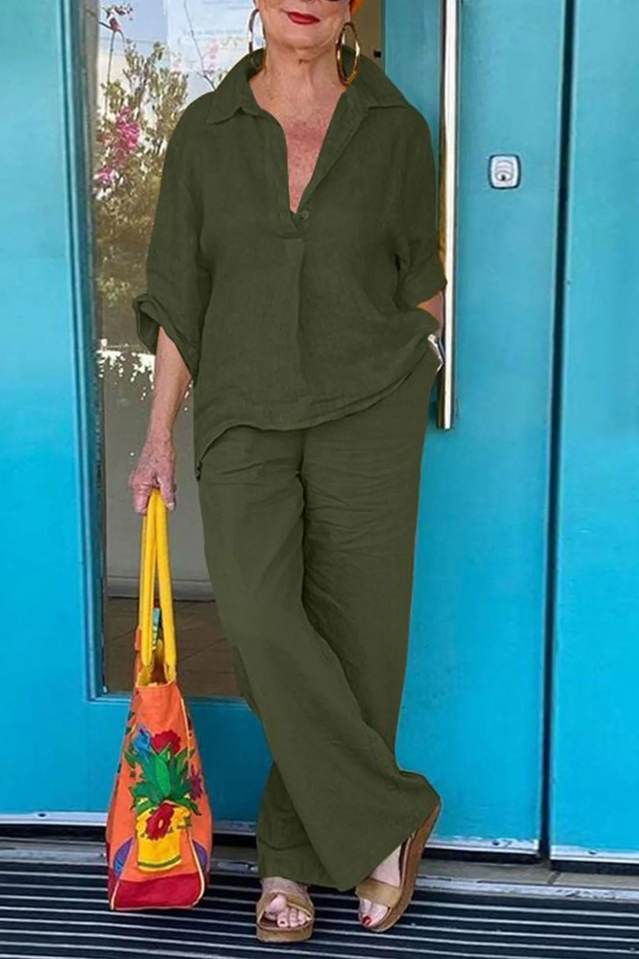 Maxct Cotton Linen Blouse Long Pants Set