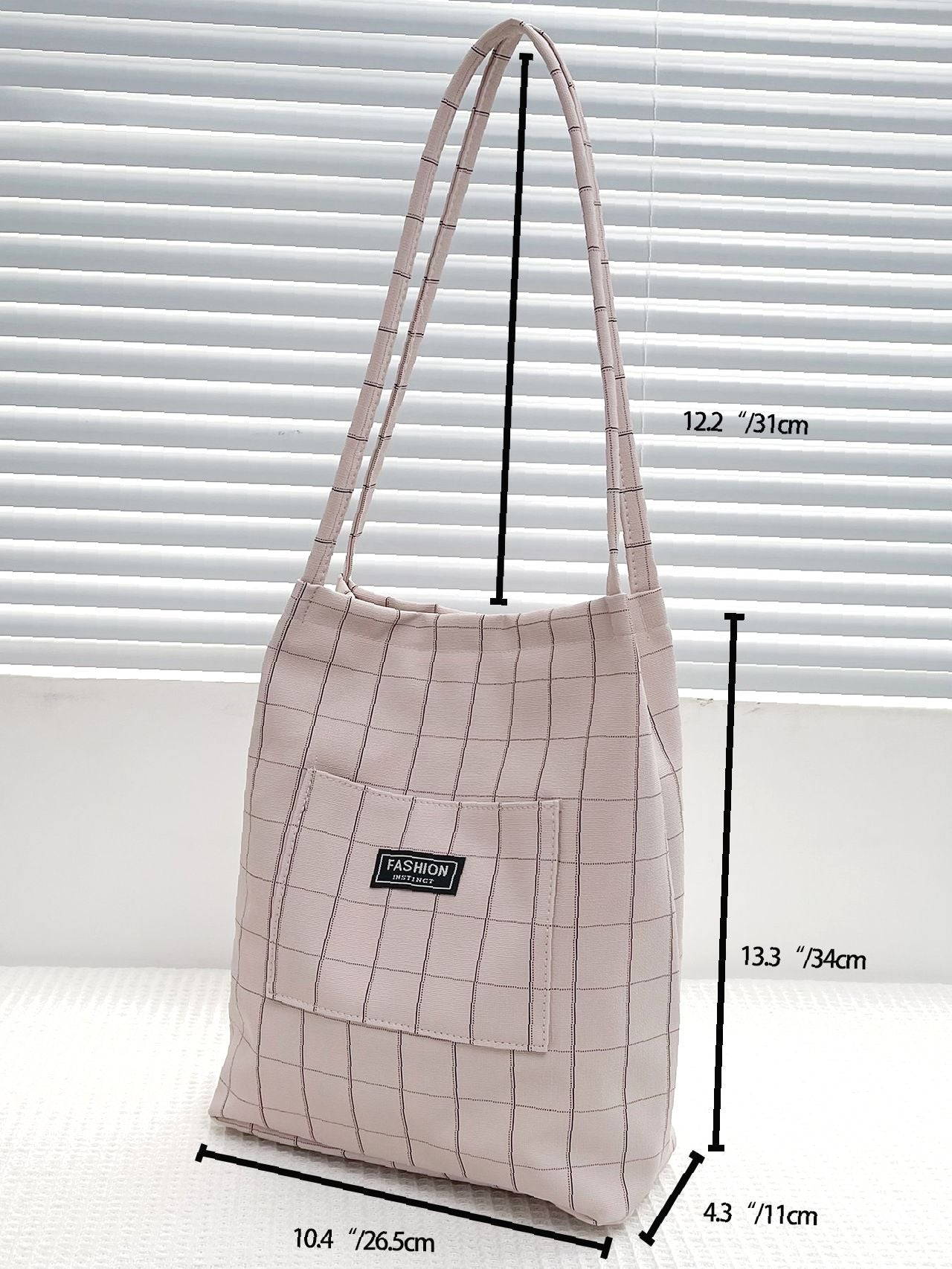Maxct - Plaid Pattern Letter Patch Decor Shopper Bag  - Women Tote Bags