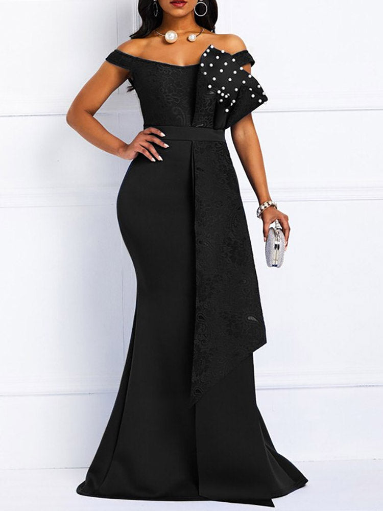 Low Cut Mermaid Beaded Party Maxi Dress Maxct