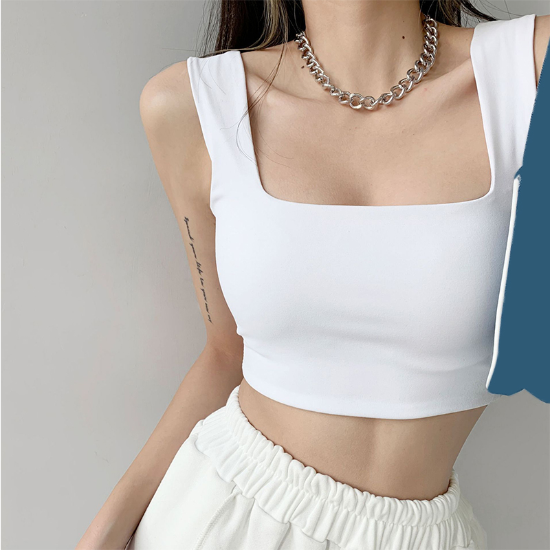 Maxct Casual Women Summer Tank Top Adults Sleeveless Solid Color U-shaped Neck Camisole with Straps Tank Tops