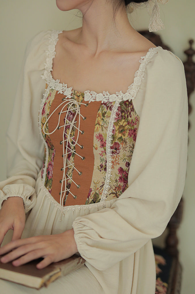 Rustic Rose Lace Up Corset Midi Dress Maxct