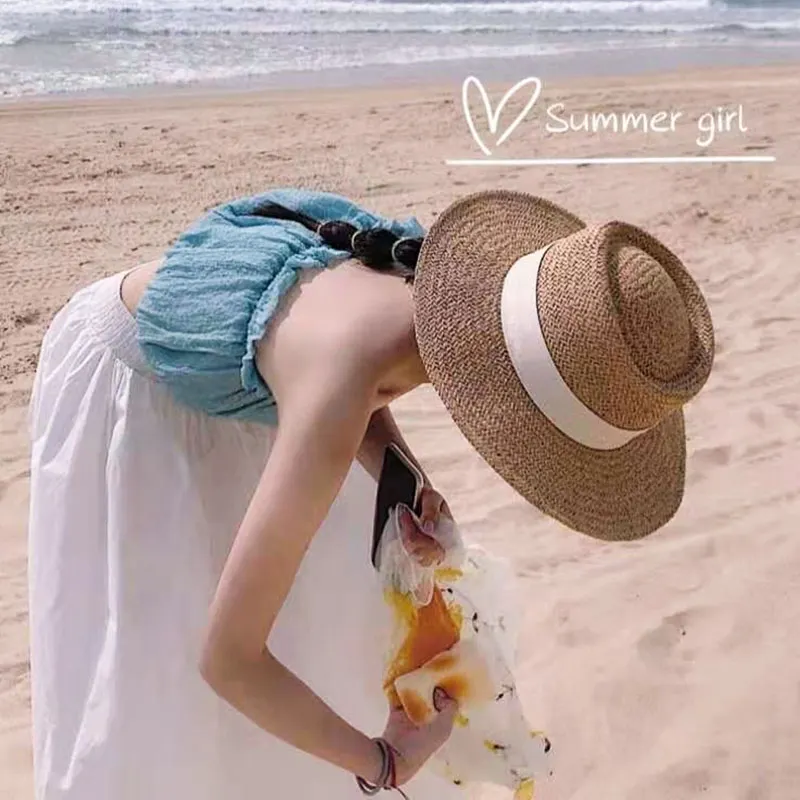 Internet Celebrity Ins Travel Wide Brim Flat Top Japanese Style Straw Hat