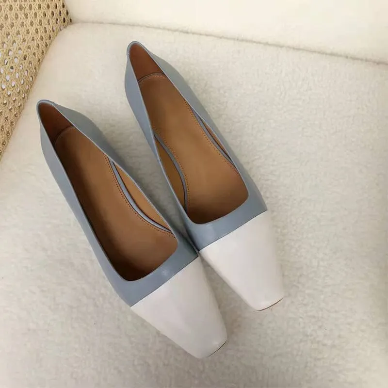 Square Toe Block Heeled Slip-On Pumps Office Shoes Color Blocking Maxct