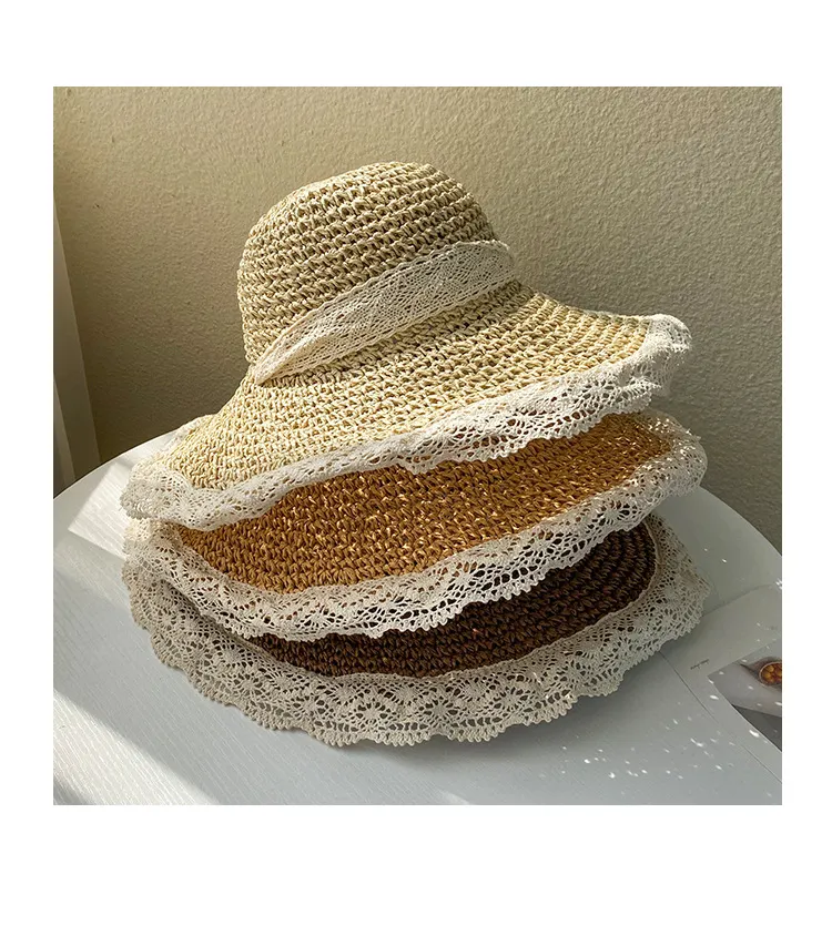 Straw Hat Ins Young Adult Shoelace Summer Outing Lace