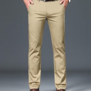 Maxct Classic Design Dress Pants, Men's Semi-formal Embroidery Stretch Dress Pants For Fall Winter Business