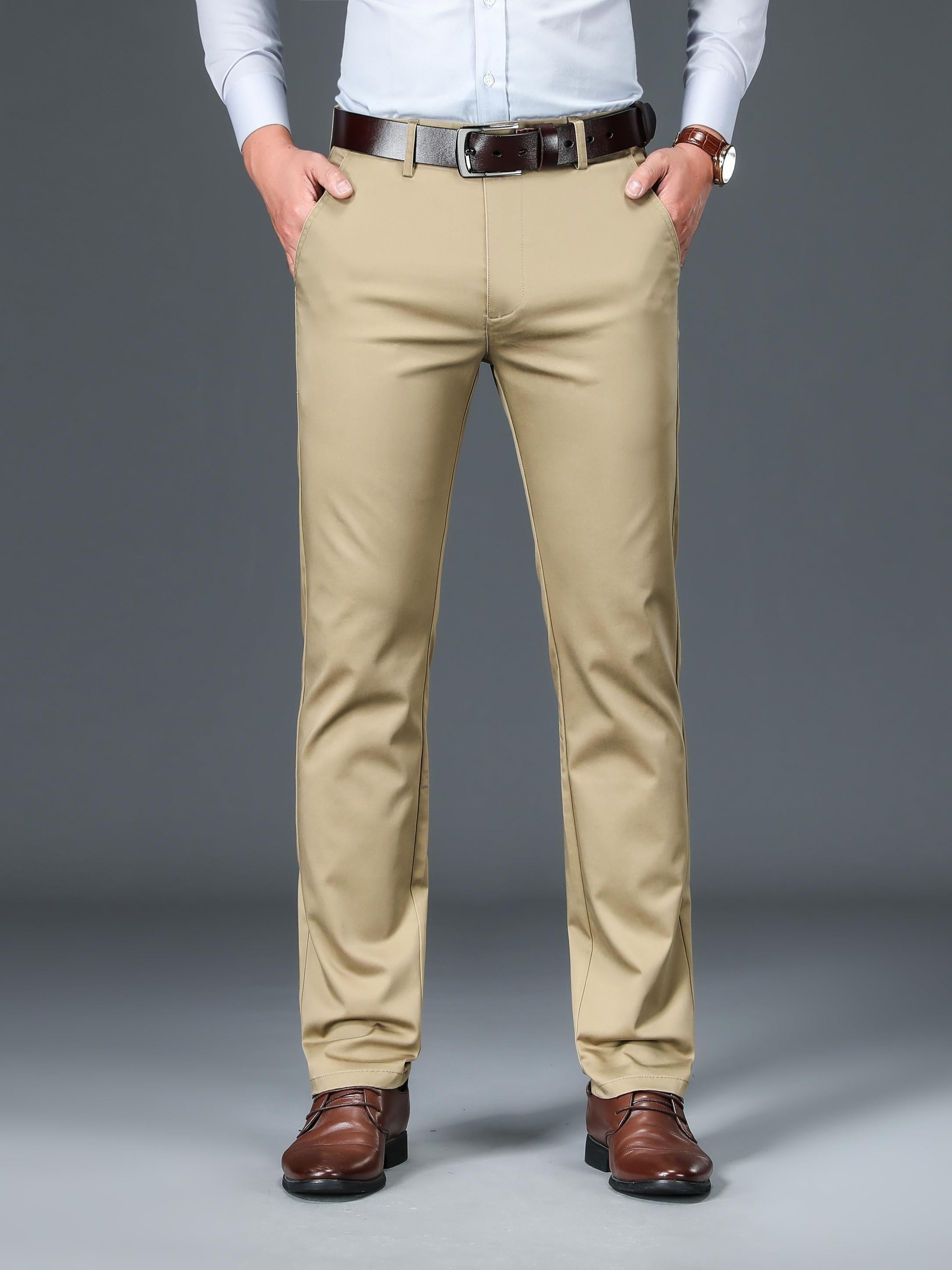 Maxct Classic Design Dress Pants, Men's Semi-formal Embroidery Stretch Dress Pants For Fall Winter Business