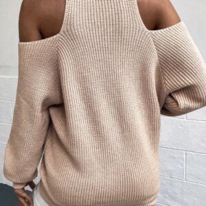 Cold Shoulder Plunge Neck Ribbed Cardigan
