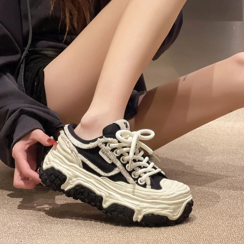 Women's Canvas Platform Sneakers - Designer Breathable Casual Footwear Maxct