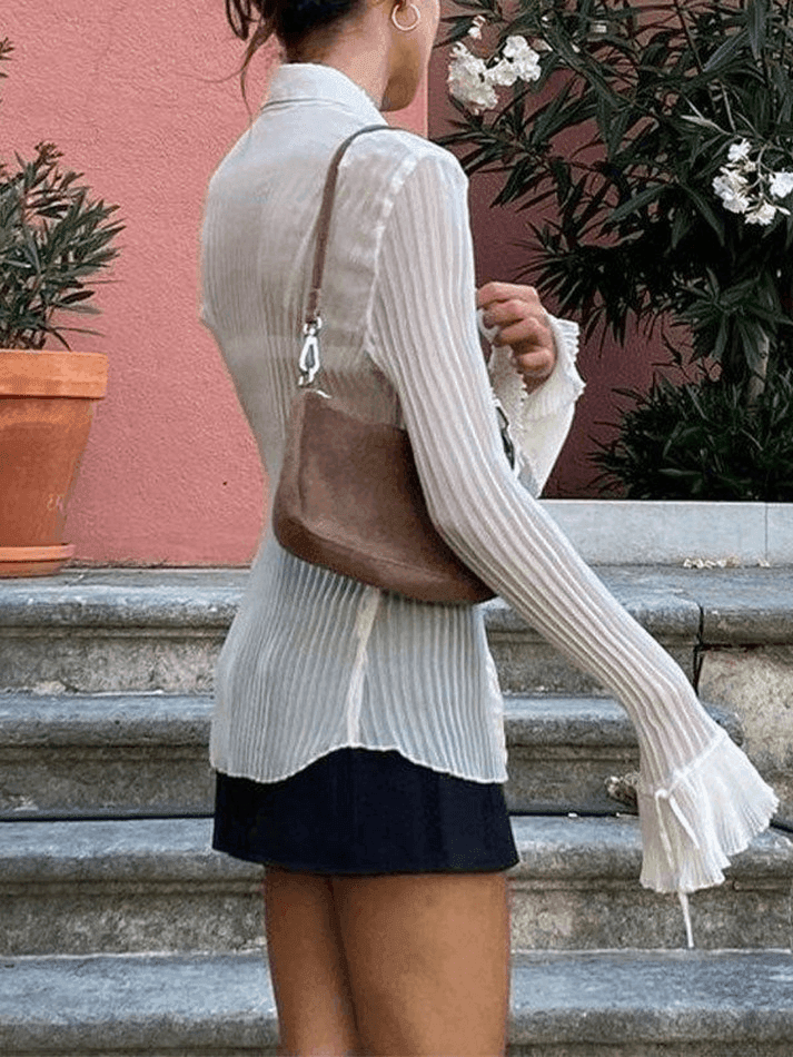 Maxct Semi Sheer Long Sleeve Pleated Blouse