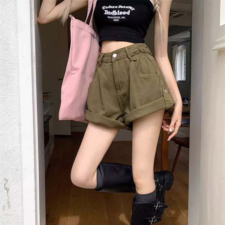 High-Waisted Khaki Shorts Maxct