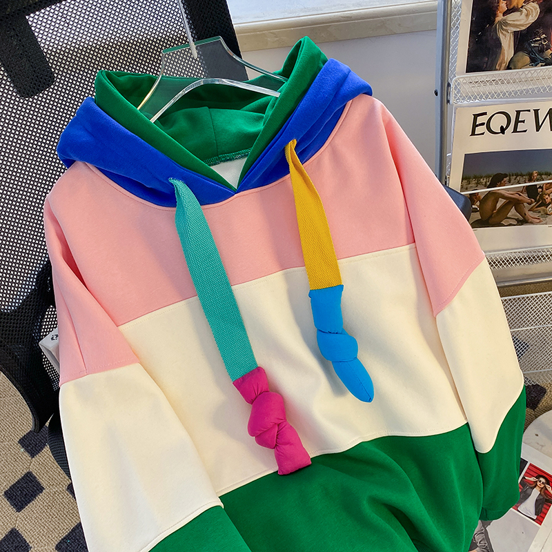 Oversize Contrast Fleece Hoodie Sweatshirt for Women - true deals club