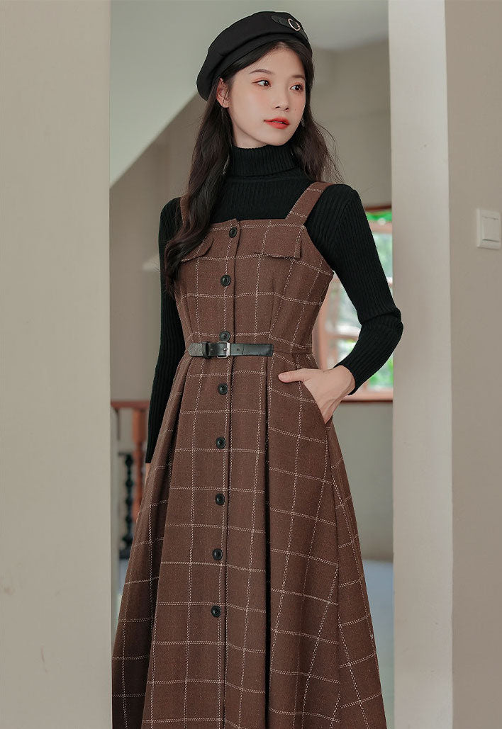 Button Up Plaid Cami Midi Dress Maxct