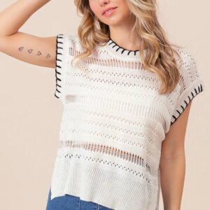 Maxct &BiBi Stitch Edge Pointelle Side Slit Sweater Vest