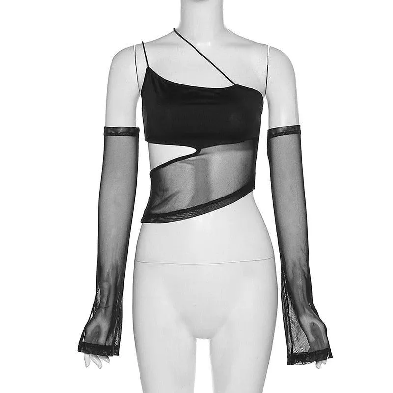 Maxct &Detachable Sleeved Mesh Halter Top