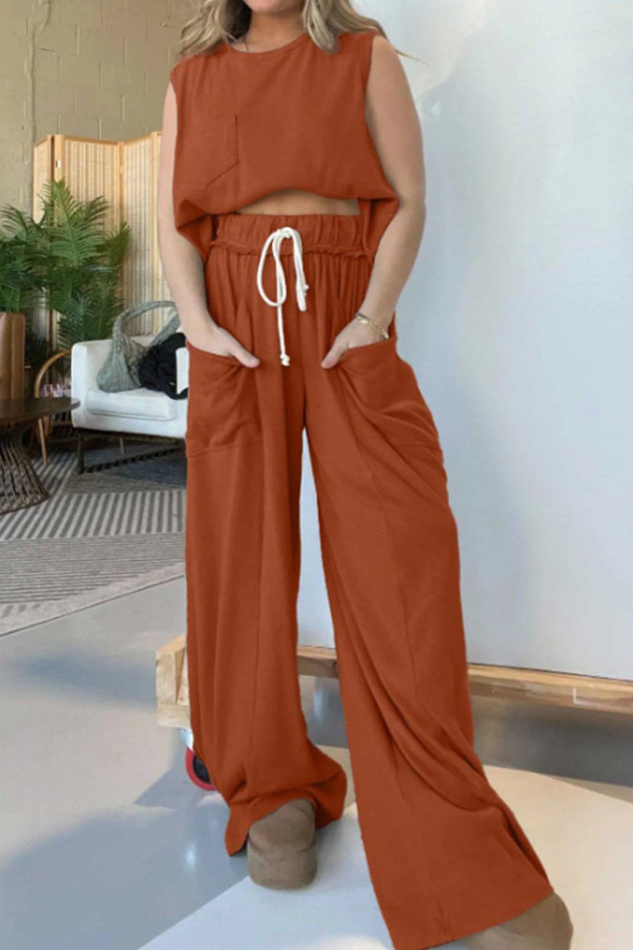 Maxct Ribbed Tank Top Wide Leg Pants Set