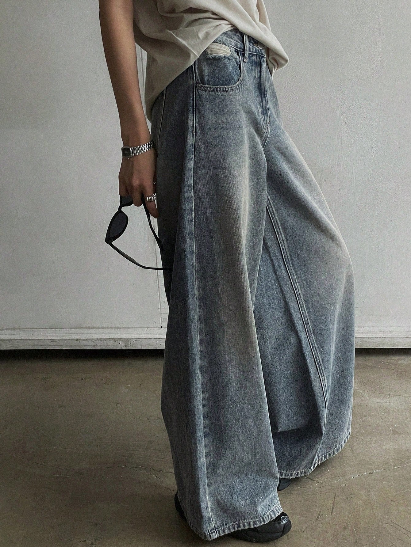 Maxct Women's Casual Loose-Fit Wide Leg Denim Pants With Pockets For Everyday/Travel