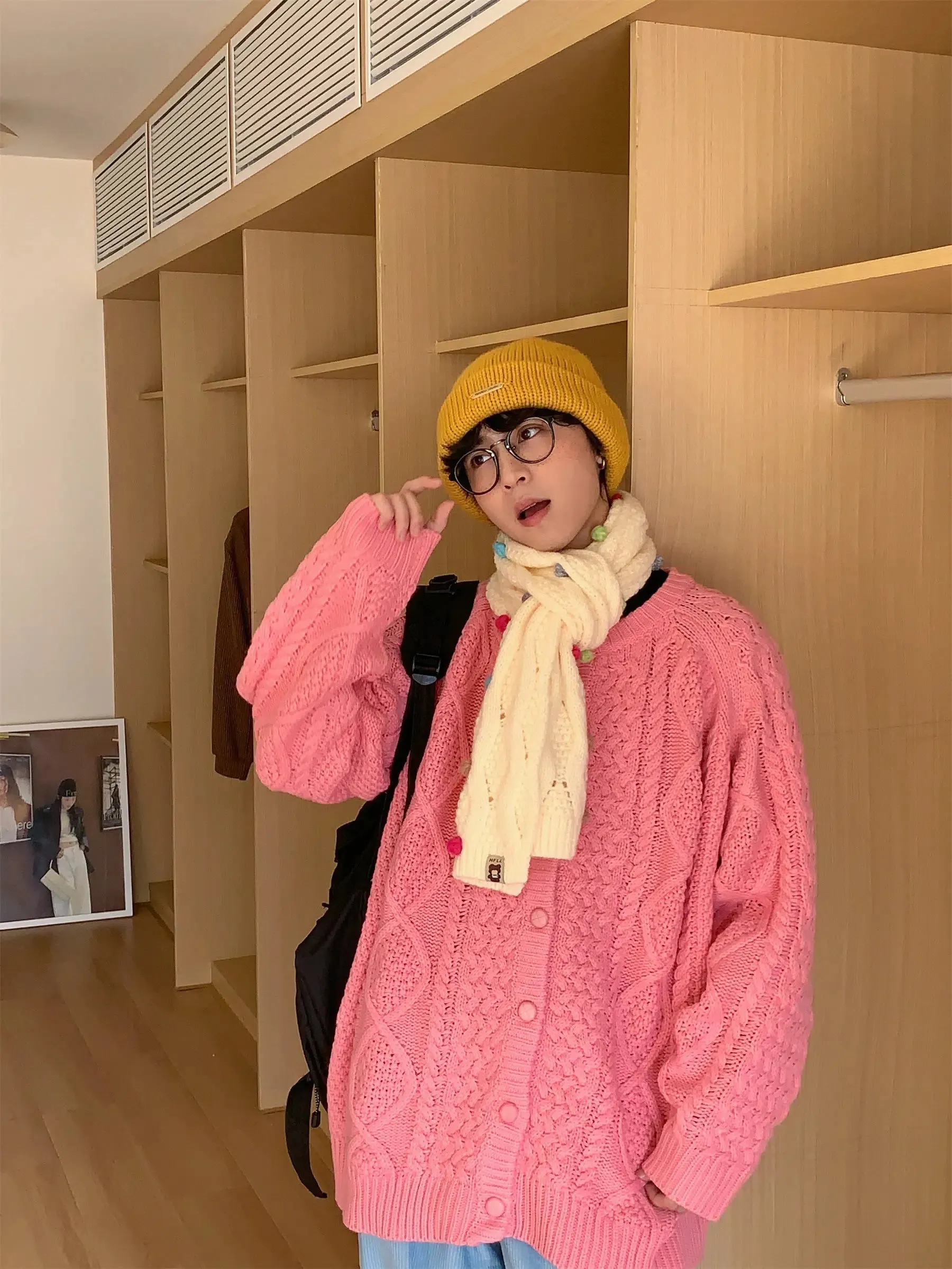 Maxct Crew Neck Twist Knit Sweater Cardigan