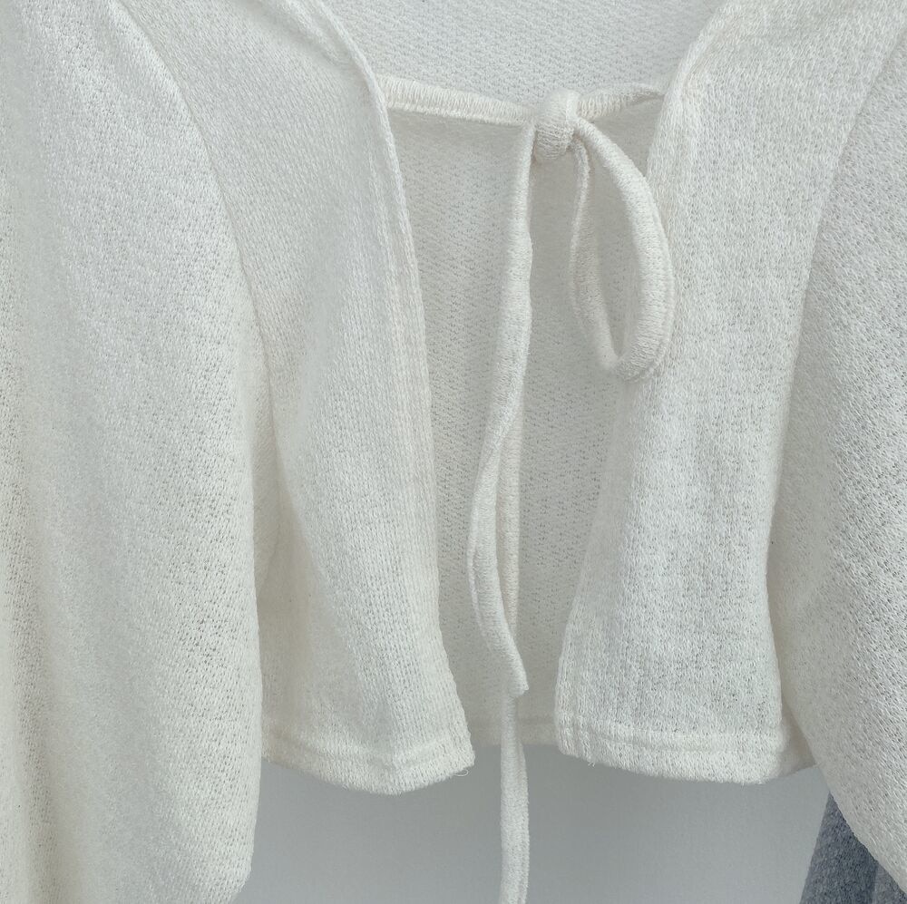 Thin White Cardigan Bandage Lantern Sleeve Short Coat Pull Femme Knitwear Top Girl Cardigan Korean Style Casual T Shirt