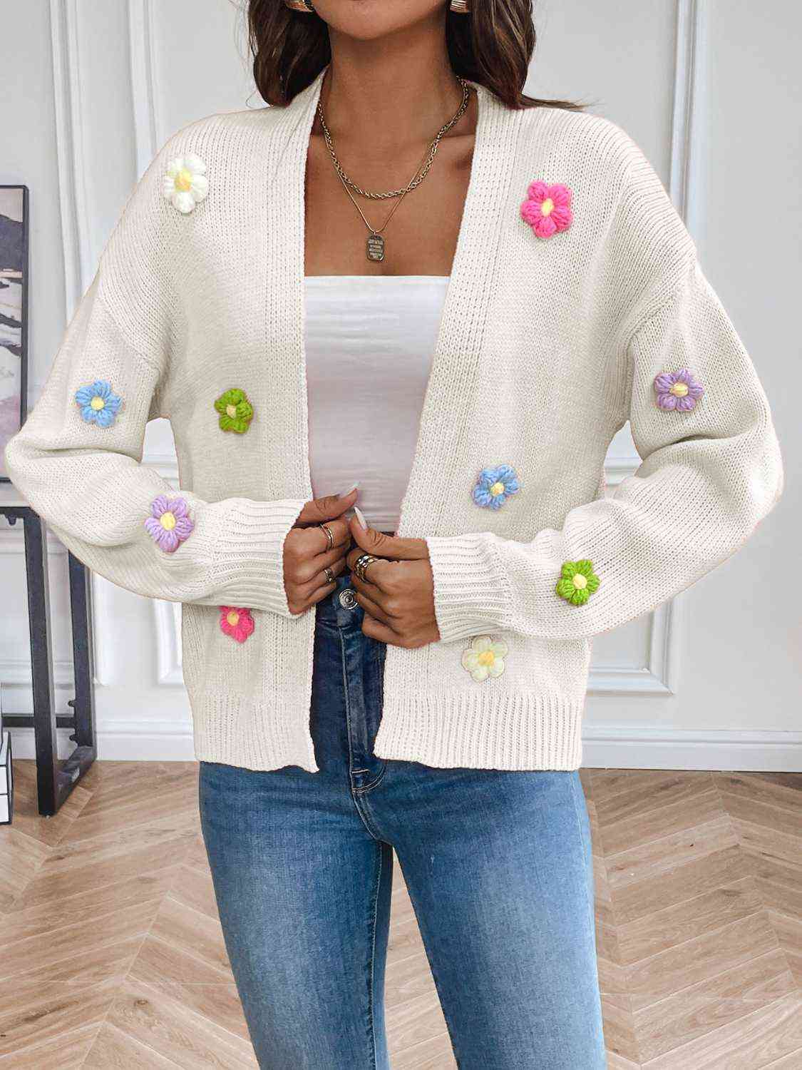 Maxct &Floral Long Sleeve Open Front Cardigan