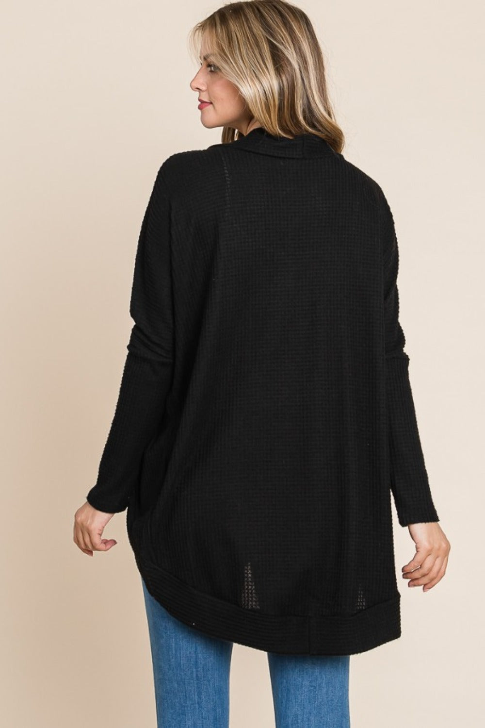 Maxct &BOMBOM Open Front Waffle Knit Cocoon Cardigan