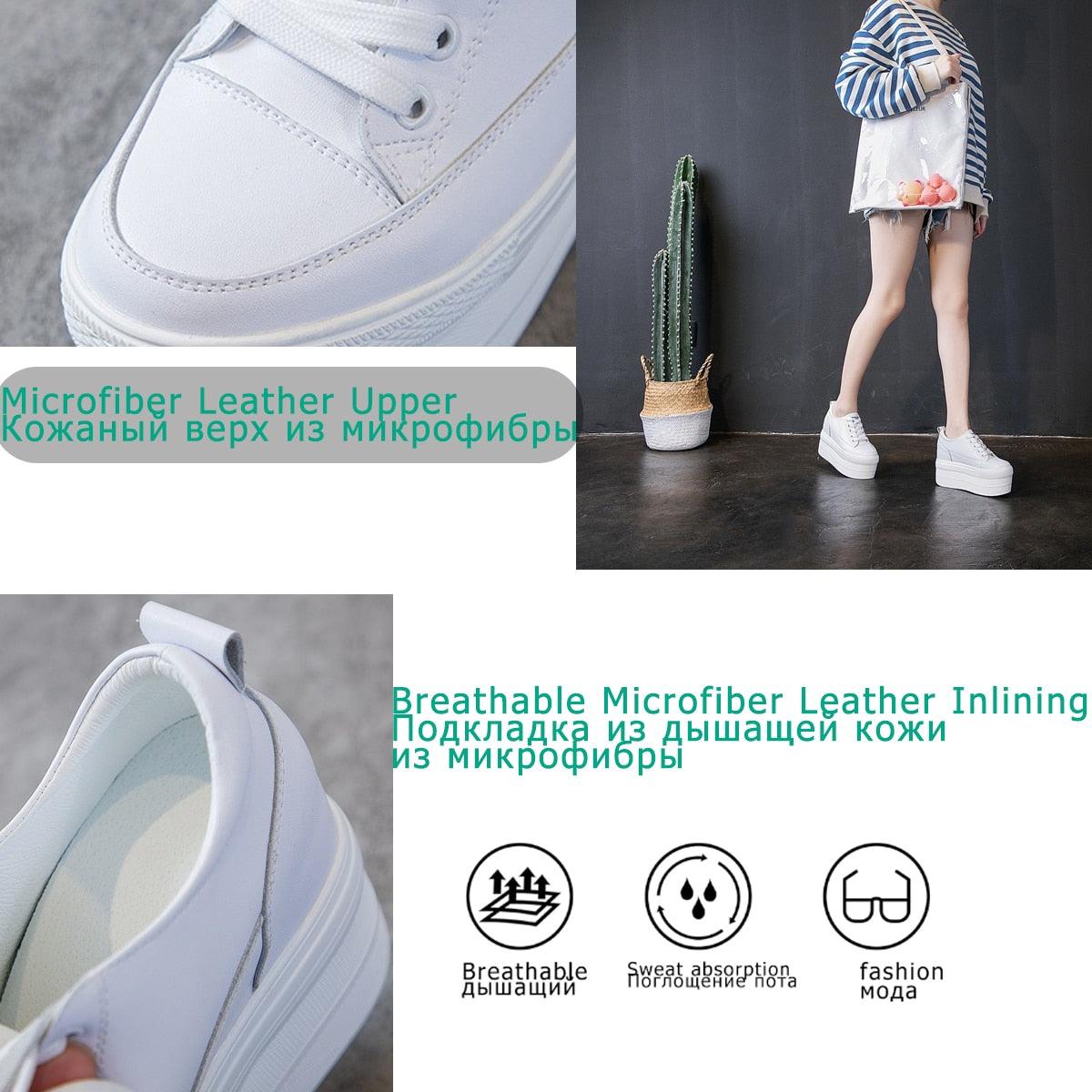 12cm Leather Vulcanized Shoes for Women Maxct