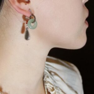 「Chinoiserie」 Natural Jade Hoop Beaded Drop Earrings
