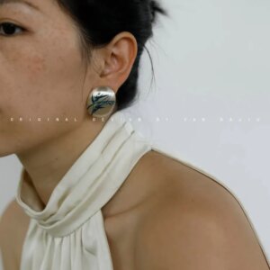 Chinese Lacquer Bamboo Gold Ball Studs