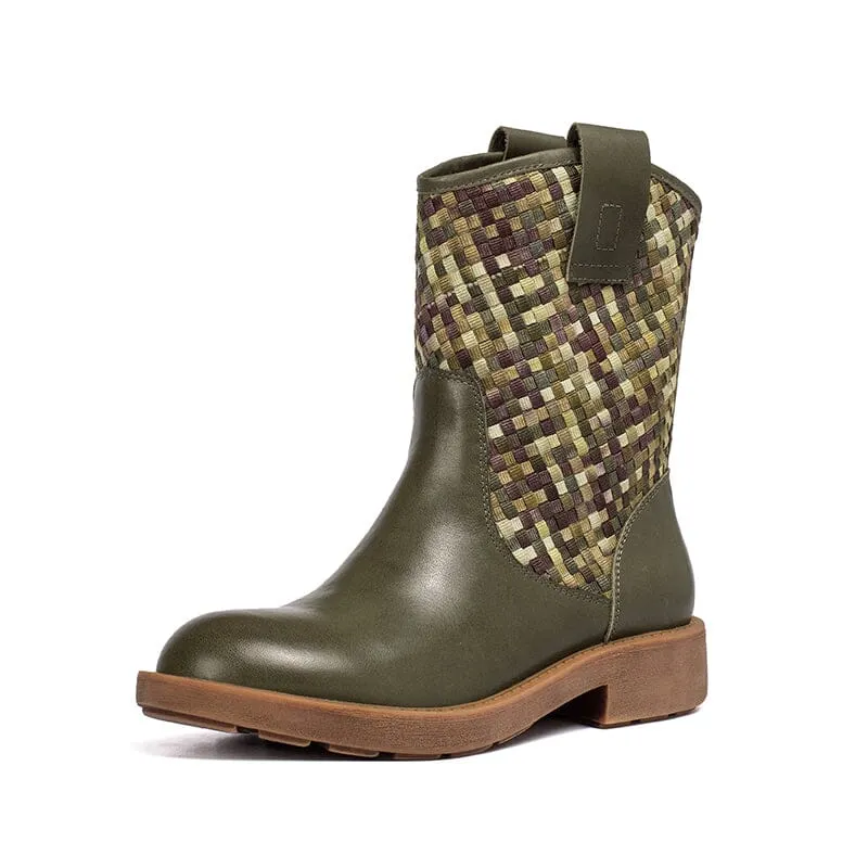 Woven Boots Mid Calf Color Blocking Design Cowgirl Boots Maxct