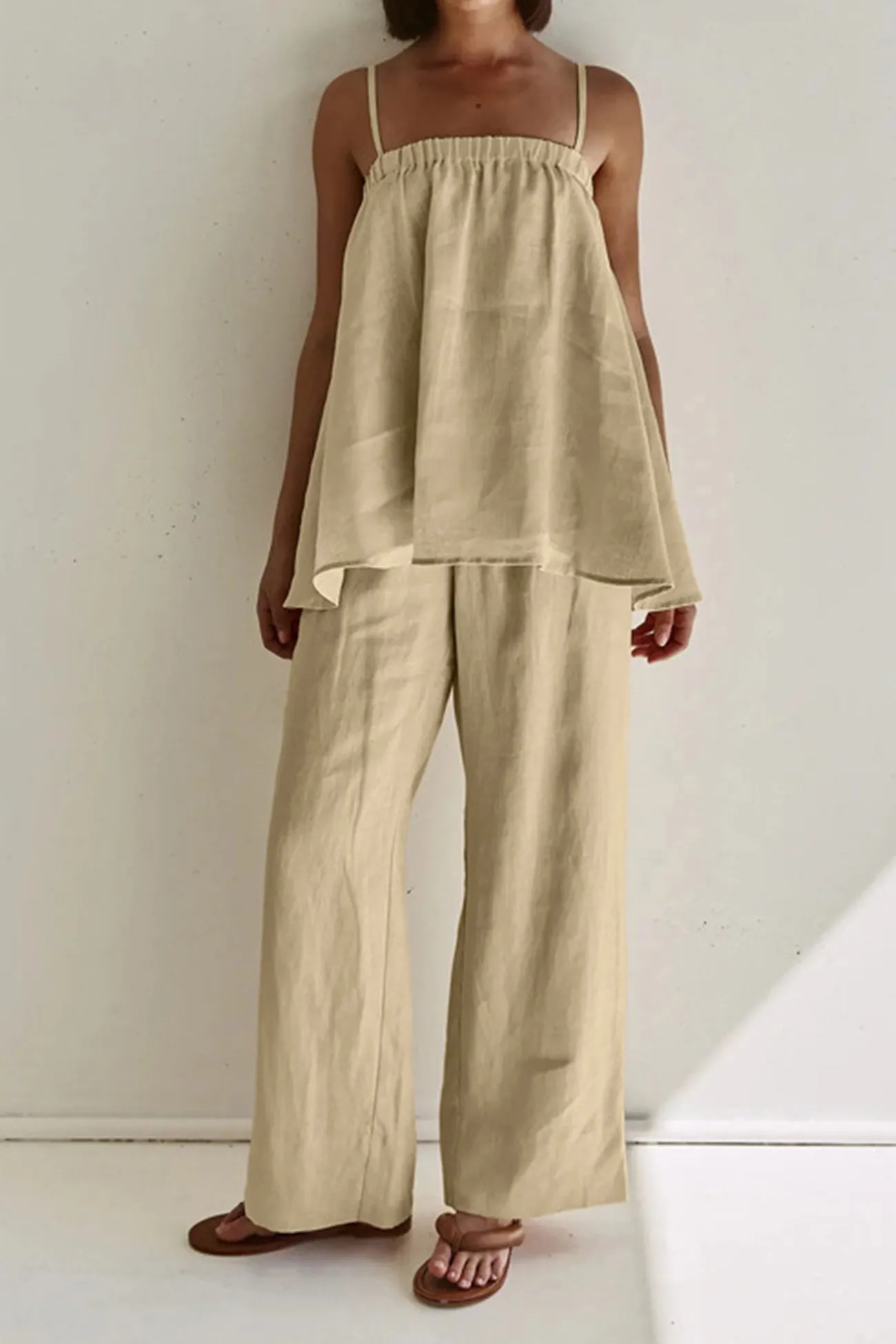 Maxct Khaki Cotton Cami Top Long Pants Suits