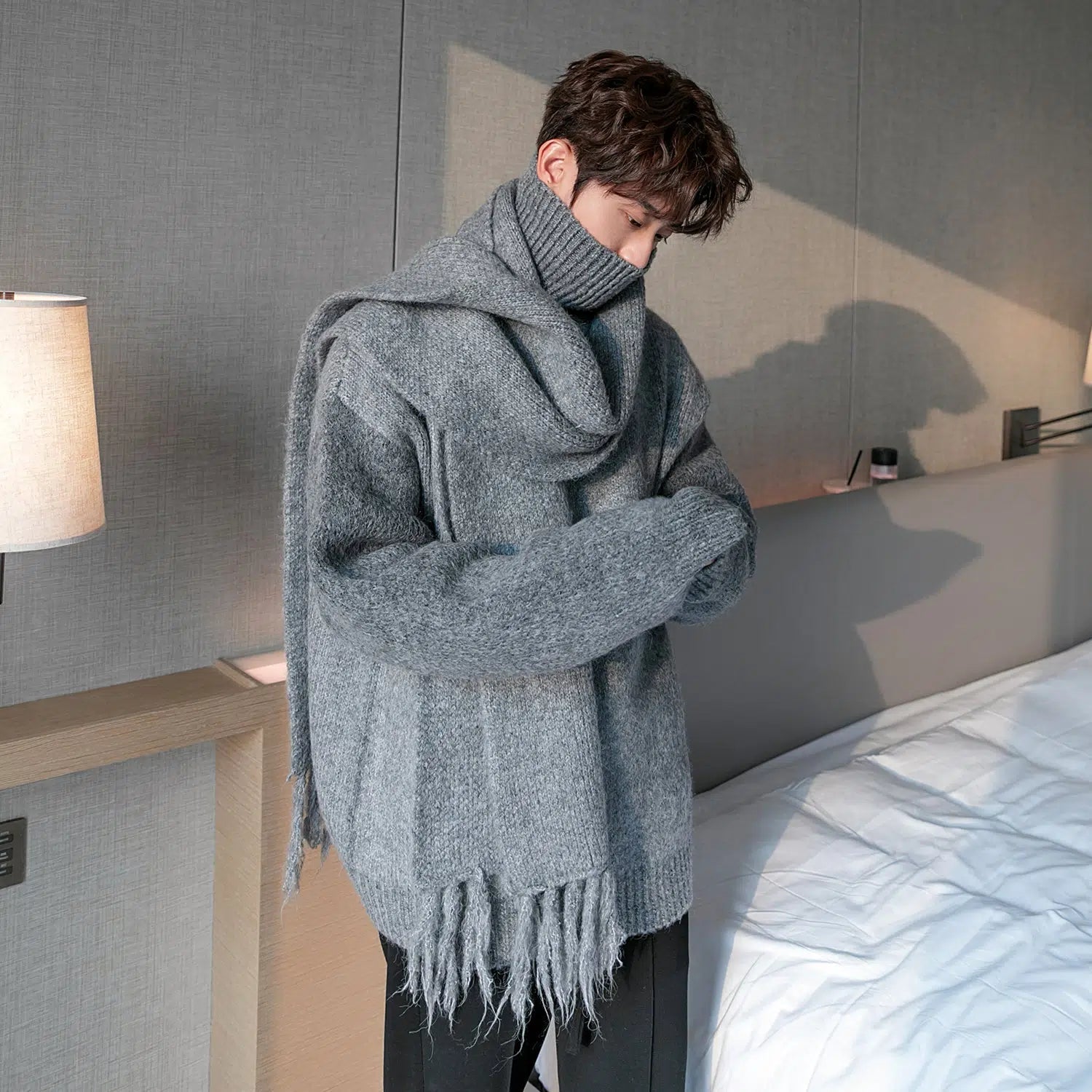 Maxct Thickened Turtleneck Sweater with Scarf