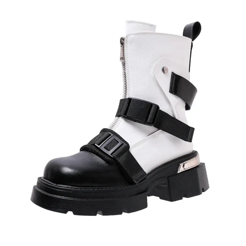 Chunky Platform Ankle Boots Trendy Belt Buckle Accent Maxct