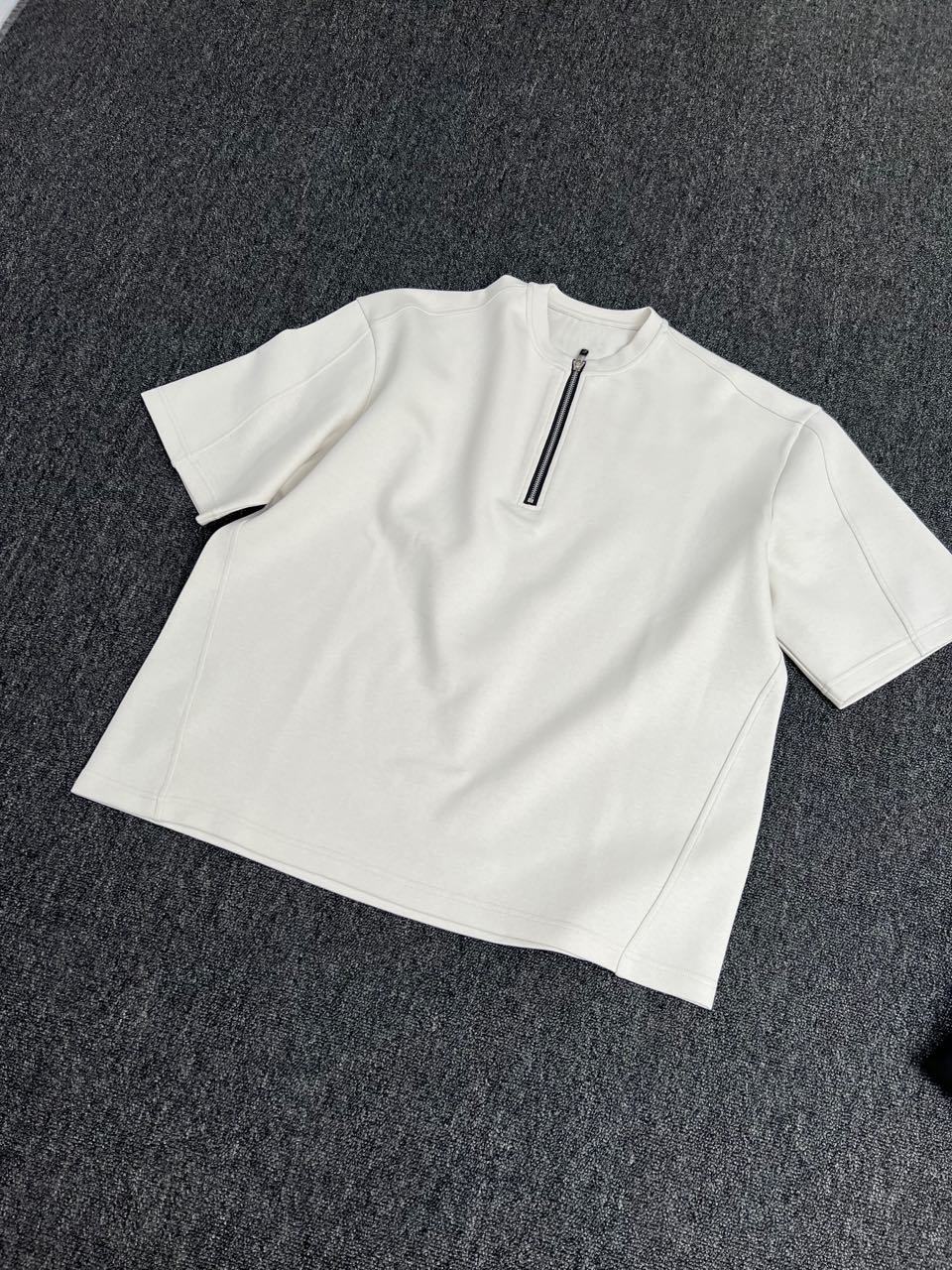 90s Streetwear American Style Trendy Brand Niche Simple Pure Cotton Short-sleeved T-shirt Men's Summer New Loose Street Half-zipper Short-sleeved Top