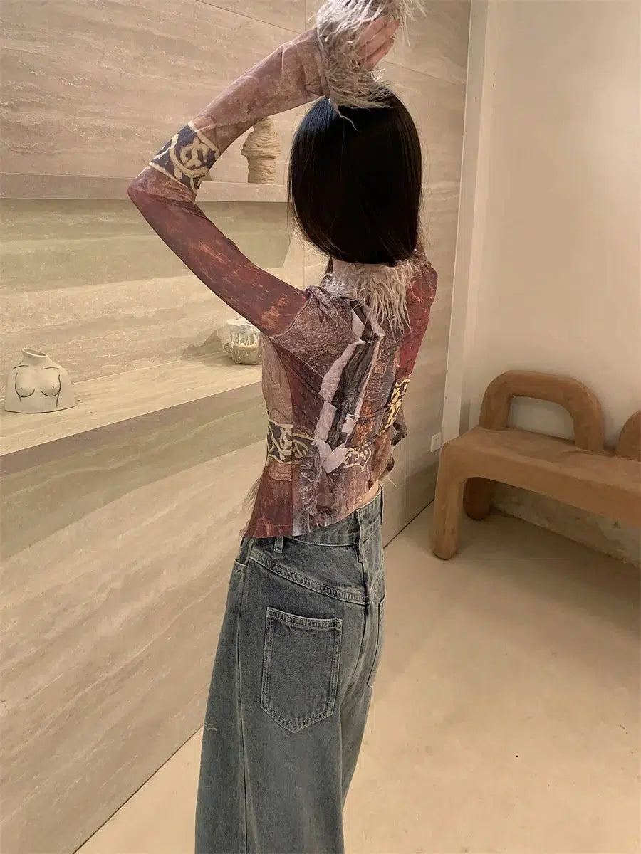 Maxct &Vintage Faux Fur Detailed Lace Up Top