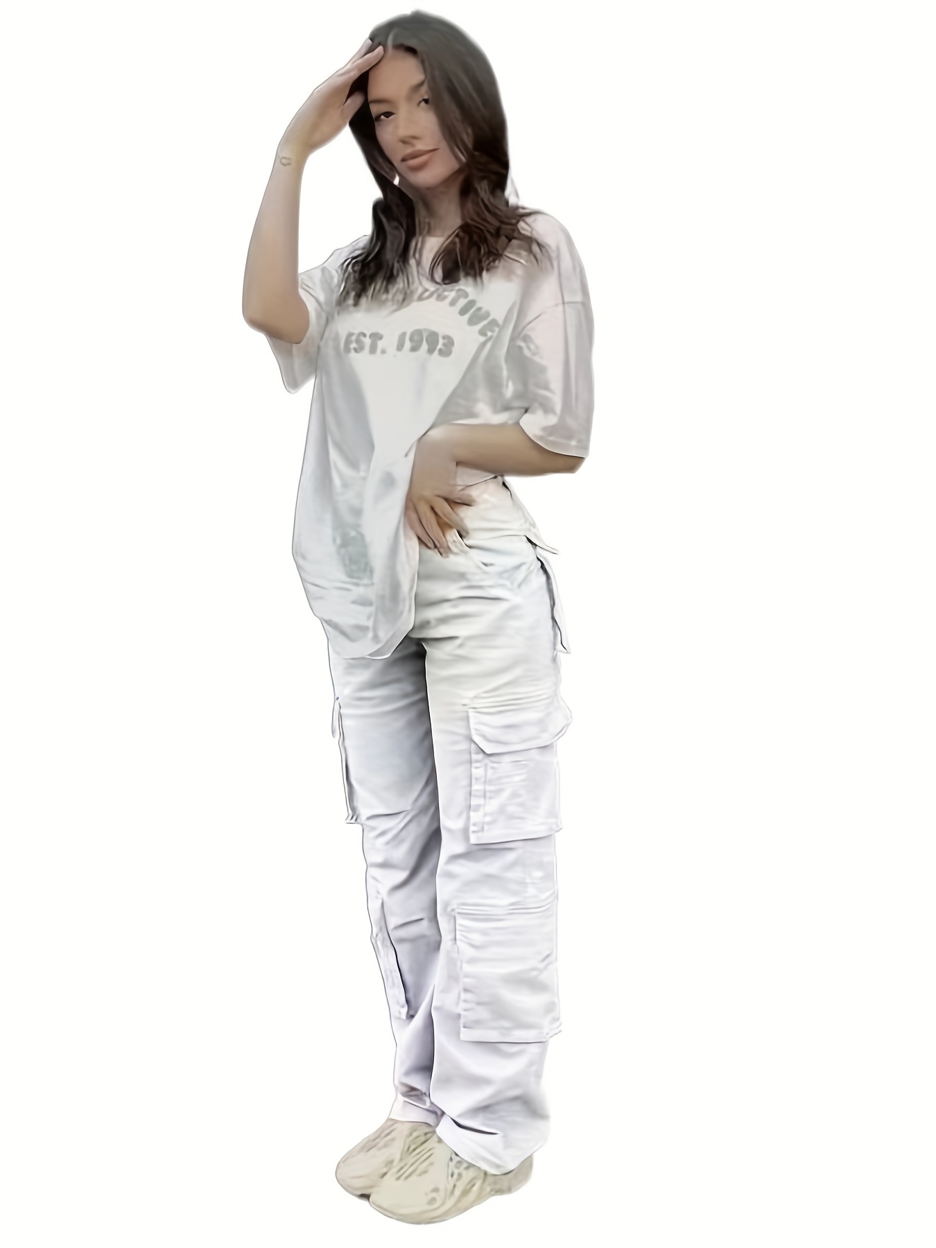 Plain High Rise Cargo Denim Pants, Loose Solid Color Retro Cargo Jeans, Street Casual Style, Women's Denim Jeans & Clothing