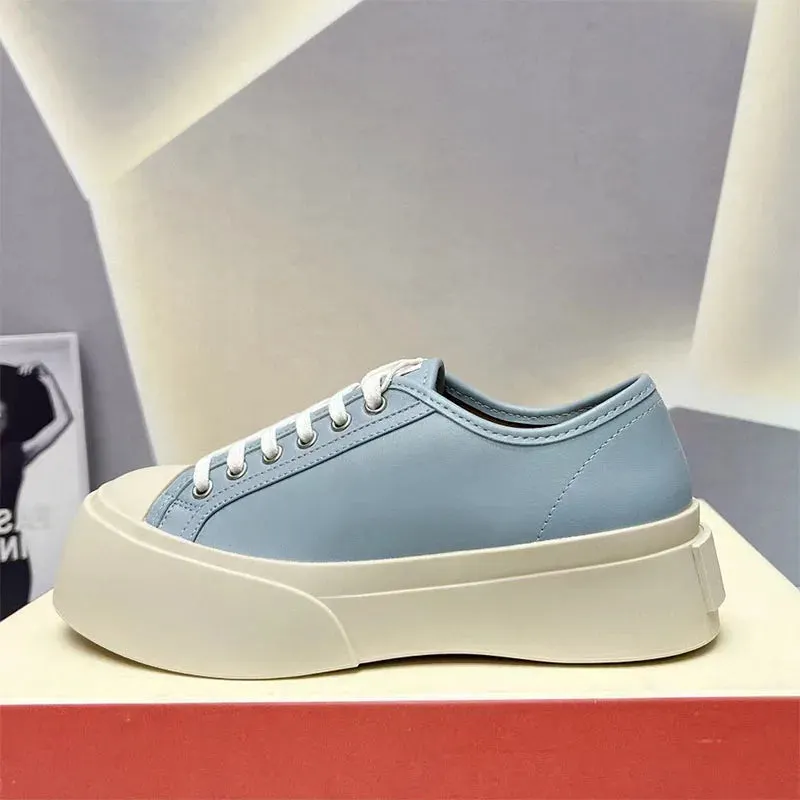 Platform Sneakers - Round Toe Lace-up Leather Comfort Maxct