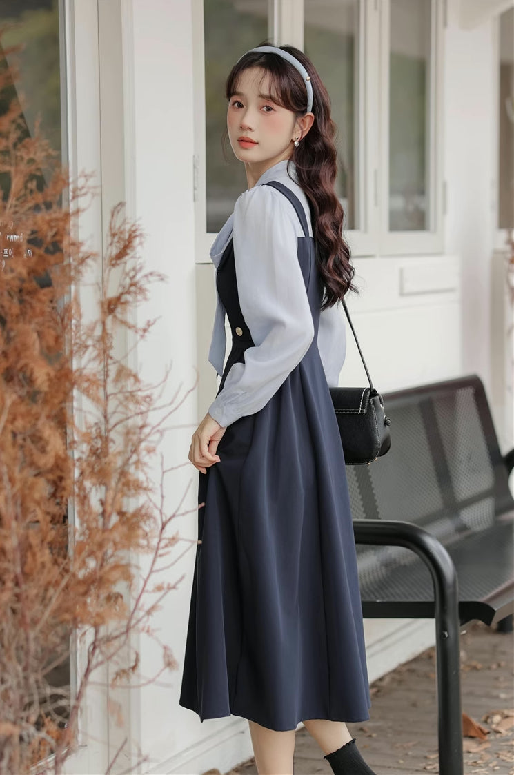 Tie Neck Twofer Midi Dress Maxct