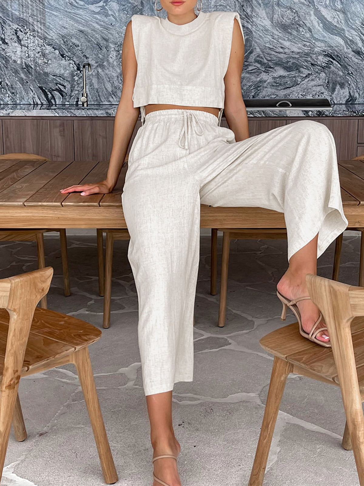 Maxct Utility Linen Two Piece Wide Leg Pants Set