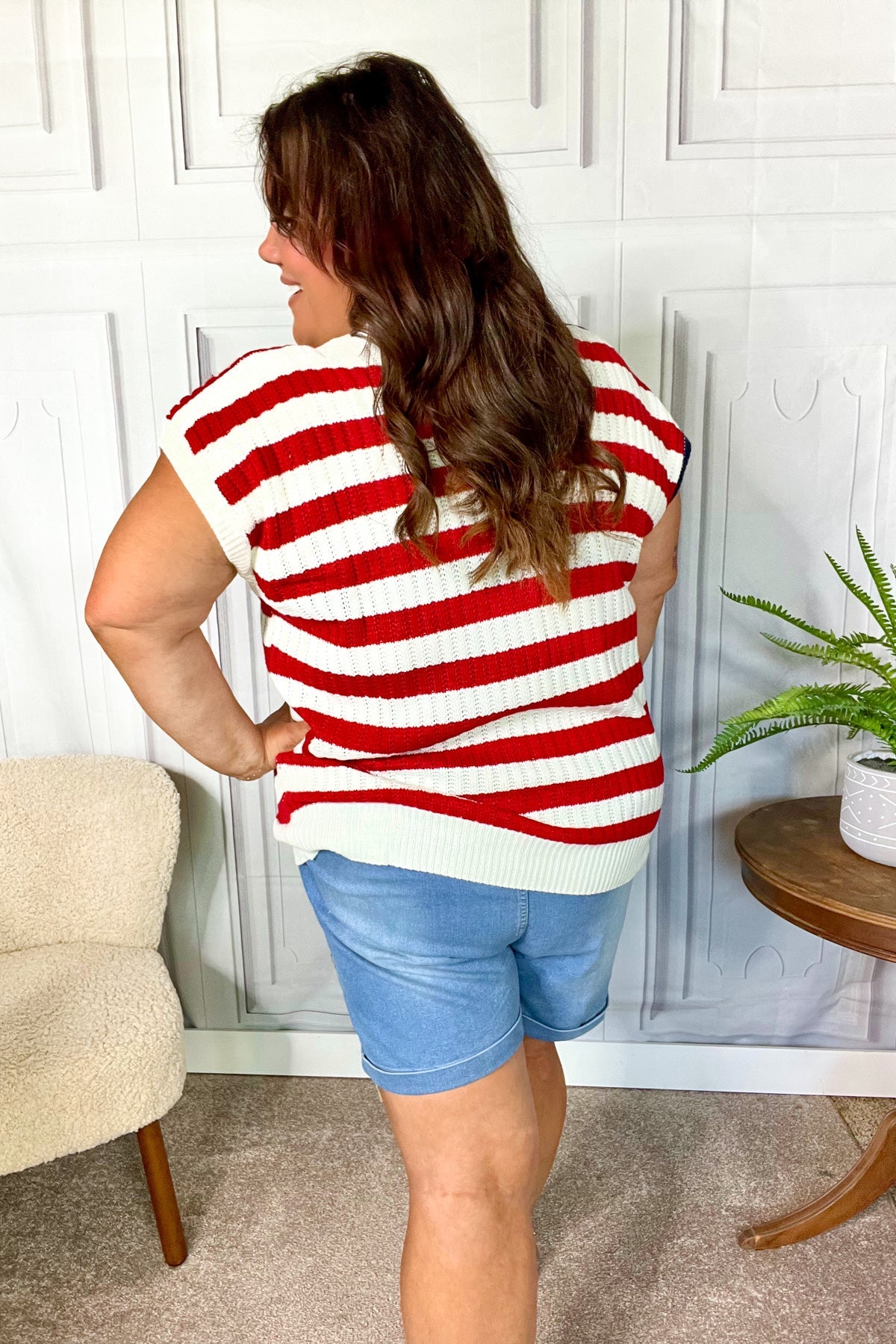 Maxct &Stars & Stripes Americana V Neck Dolman Sweater Top