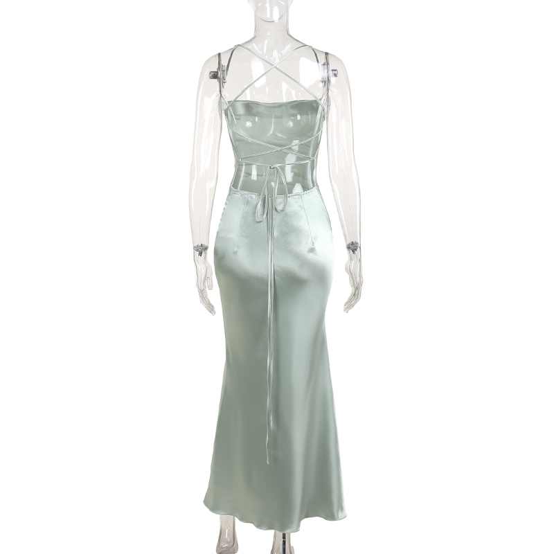 French Elegant Satin Camis Dress Backless Spaghetti Straps Midi Dress Y2K Solid Sleeveless Party Night Vestidos