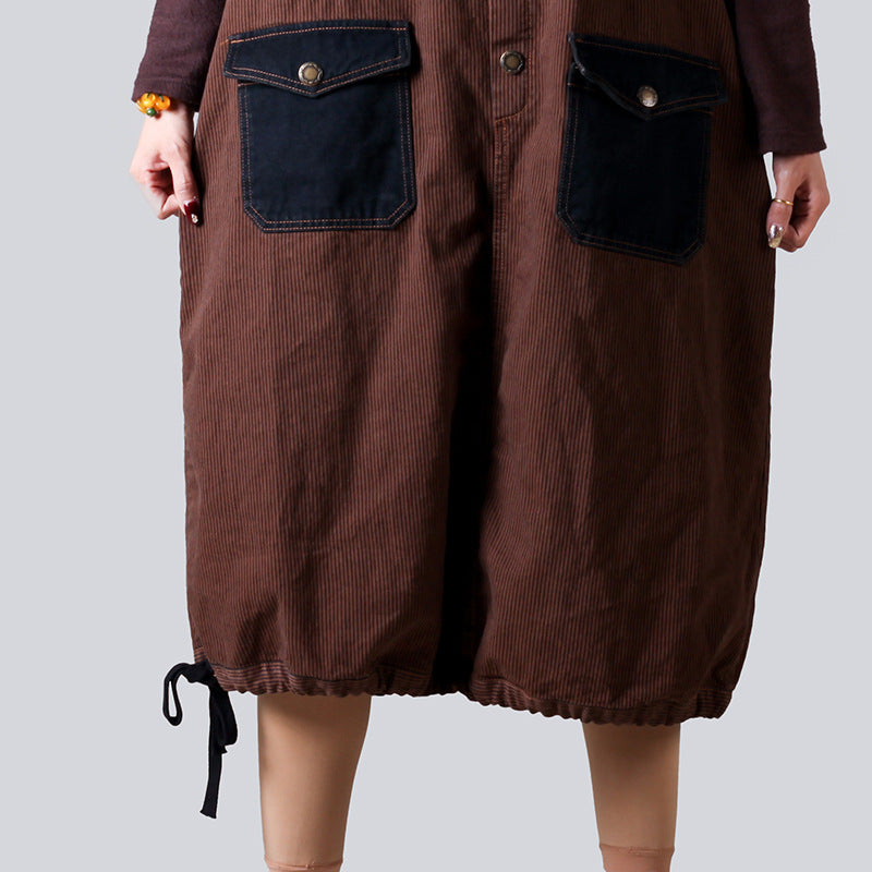 Maxct Women Retro Loose Fit Cotton Denim Suspender Dress