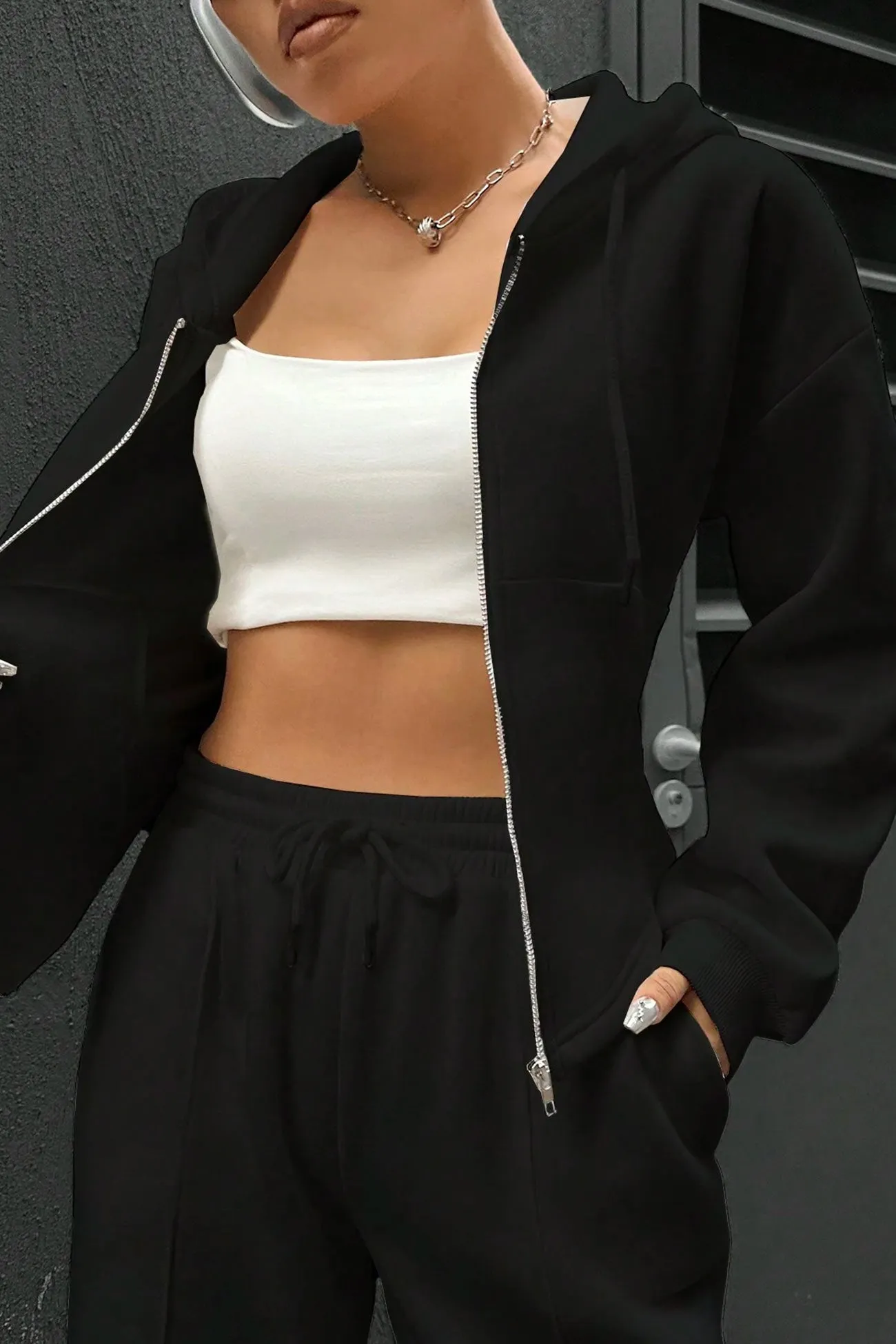 Maxct Solid Slim Fit Hoodie Pants Suits