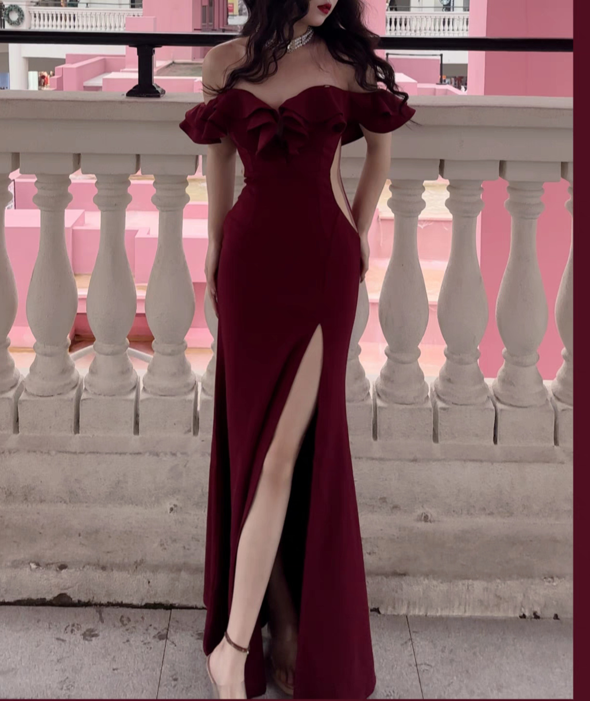Women's Wear With Ear-rimmed Off-shoulder Bandage Dress French Style Women's Summer Party Adult Ceremony Evening Dress Dress