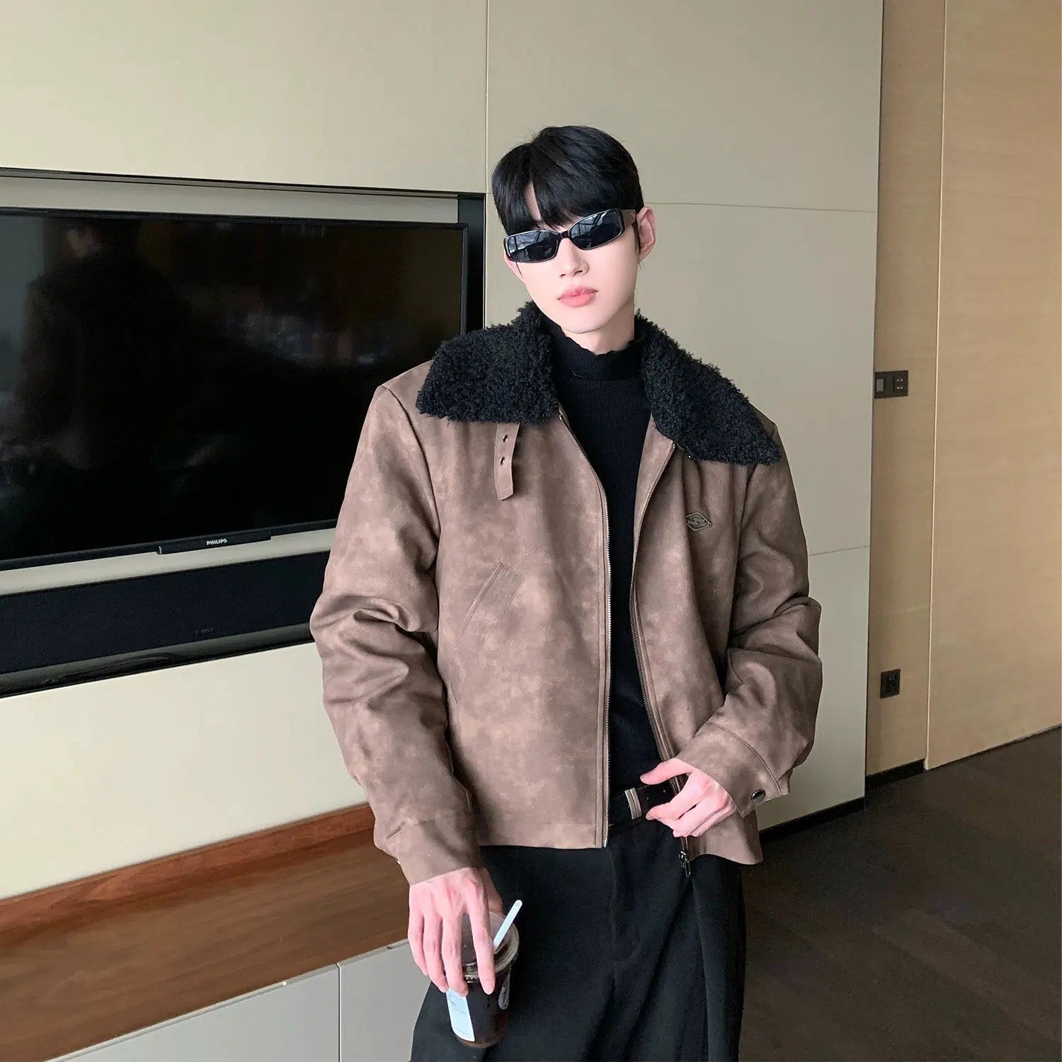 Maxct Thickened Zip Wool Bomber Jacket
