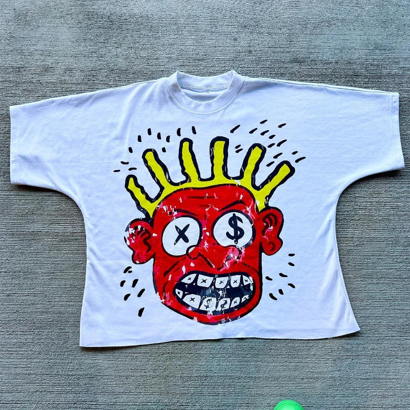 Maxct 90s Streetwear Y2K Street T Shirt Men Women Harajuku Cartoon Printed Pattern Streetwear Retro Hip Hop Oversized Short Sleeves Unisex Clothing